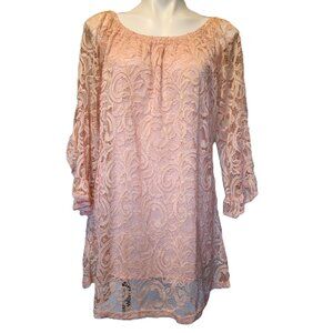 ❤️ 4/$20 WinWin tunic / dress Women L - XL Pink lace 3/4 Butterfly sleeves Boho